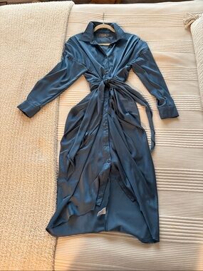Tie-Waist Silk Midi Button Down Dress